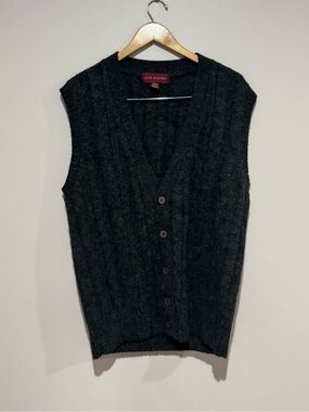 John Ashford men's gray solid knit sweater vest V-neck button front sleeveless